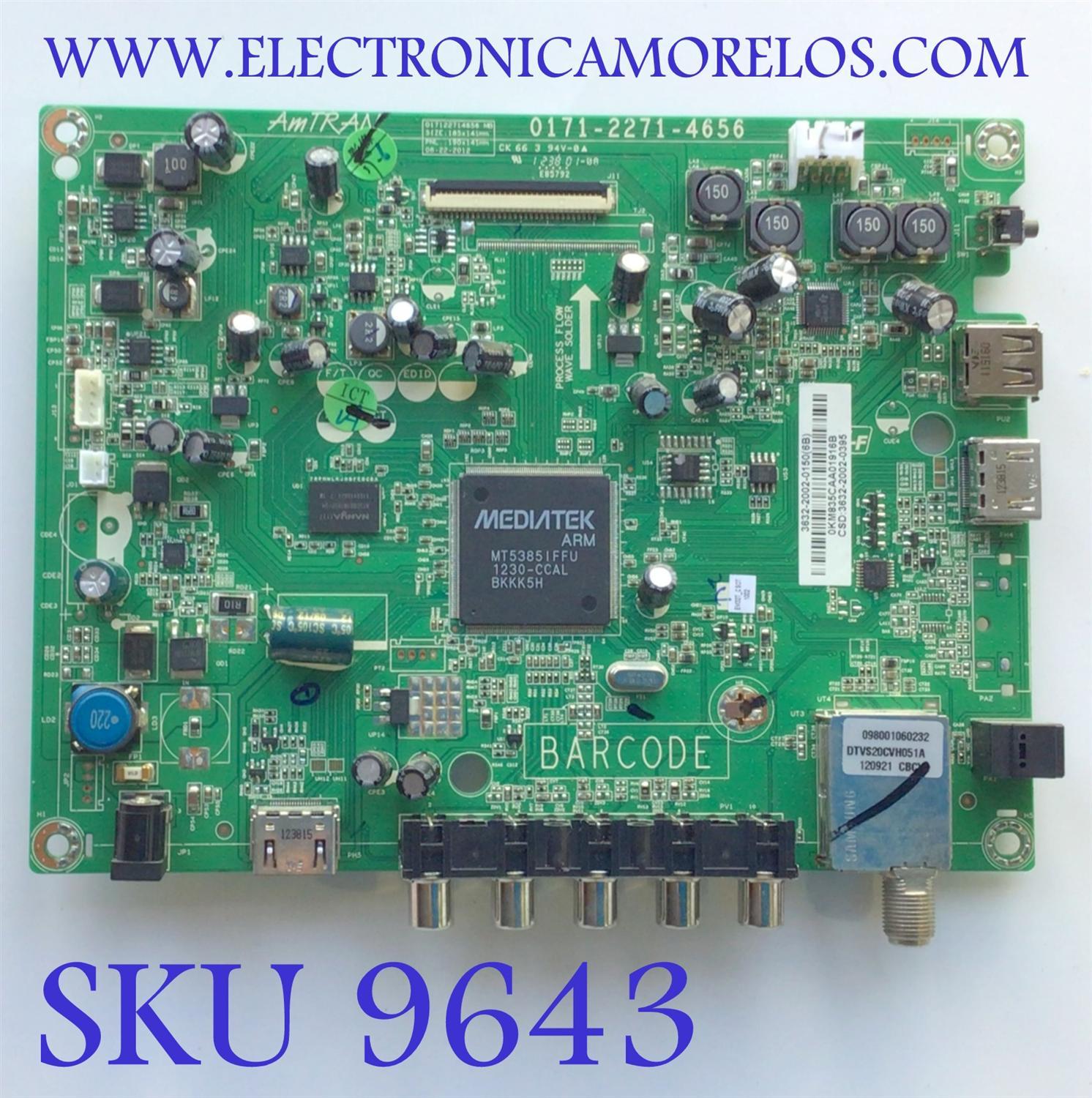 MAIN PARA TV JVC / NUMERO DE PARTE 3632-2002-0150 / 0171-2271-4656 / 0KM835CAA01916B / CSC:3632-2002-0395 / DISPLAY ST3151A05-1 / MODELO EM32T 